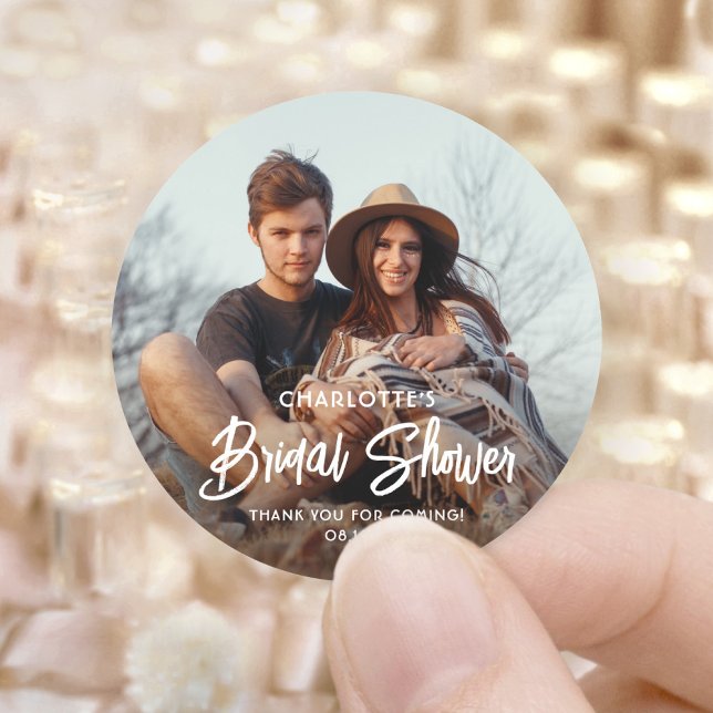 Adesivo Chic Moderno Script e Foto Obrigado Chá de Panela (Criador carregado)