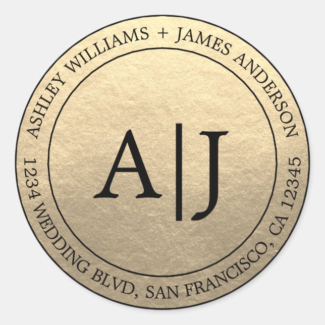 Adesivo Chic Monograma Endereço de Devolução de Casamento  (Frente)