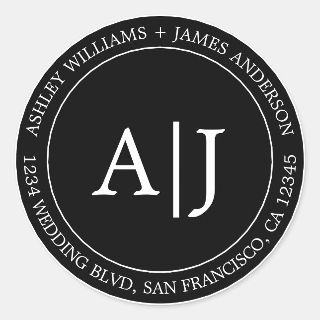 Adesivo Chic Monogramas Endereço de devolução de casamento (Frente)
