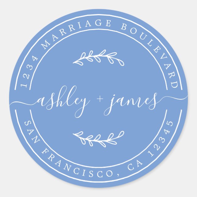 Adesivo Chic Names Cornflower Blue Wedding Endereço de dev (Frente)
