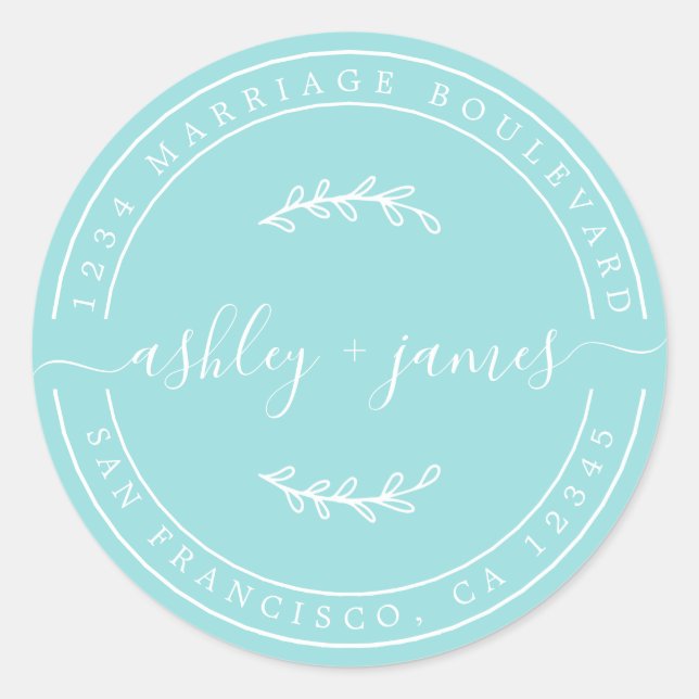 Adesivo Chic Names Turquoise Blue Wedle Return Address (Frente)