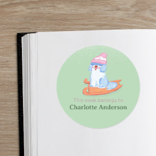 Adesivo Chic Old English Sheepdog Sled Green Bookplate