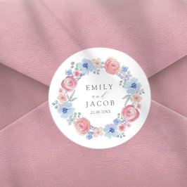 Adesivo Chic Pink & Blue Watercolor Floral wedding