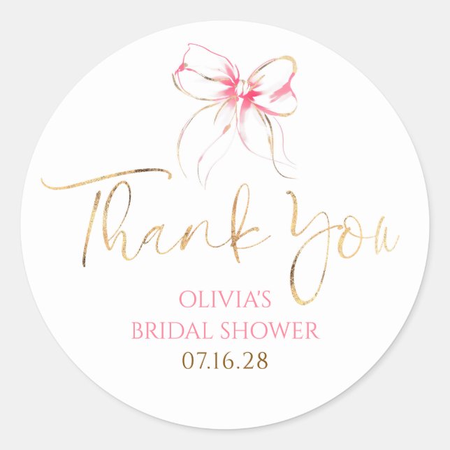 Adesivo Chic Pink Bow Favors Bridal Shower Thank You  (Frente)