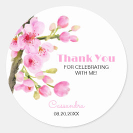 Adesivo Chic Pink Cherry Blossom Sakura Floral Obrigado