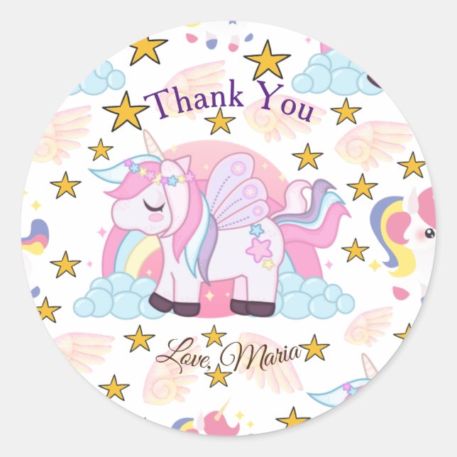 Adesivo Chic Pink Purple Dourado Star Nome Unicórnio Obrig (Frente)