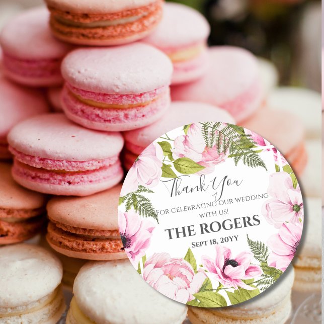 Adesivo Chic Pink Watercolor Floral Obrigado (Criador carregado)