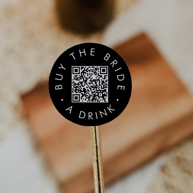 Adesivo Chic Preto Compre um Drink para a Noiva QR Code Ad (Criador carregado)