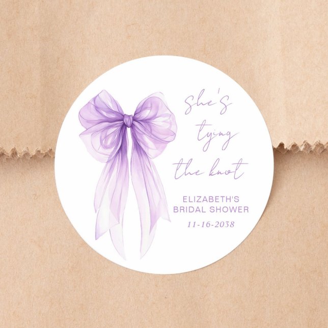 Adesivo Chic Purple Bow Watercolor Bridal Shower (Chic Purple Bow Watercolor Bridal Shower Classic Round Sticker)