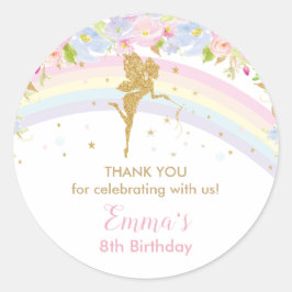 Adesivo Chic Rainbow Fairy Girl Aniversário Obrigado