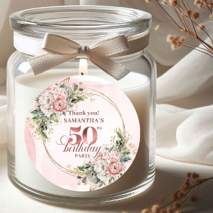 Adesivo Chic Rosa Dourado Pó Rosa Floral 50º Aniversário  