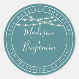 Adesivo Chic Rustic Lights Teal Wedding Endereço De Retorn
