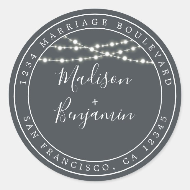 Adesivo Chic Rustic Luzes Negras Endereço de Devolução de  (Frente)