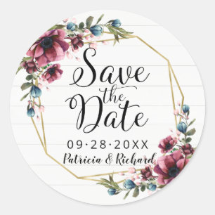 Adesivo Chic Rústico Burgundy Floral Save The Date Clássic
