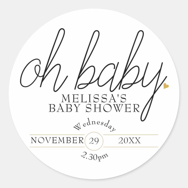 Adesivo Chic script coração dourado chá de bebê oh bebê (Frente)