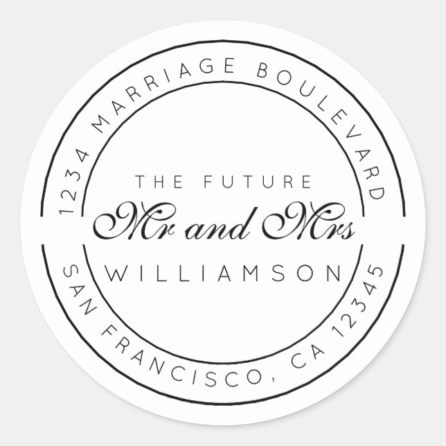 Adesivo Chic Script Future Sr. Dr. Wedding Return Endereço (Frente)