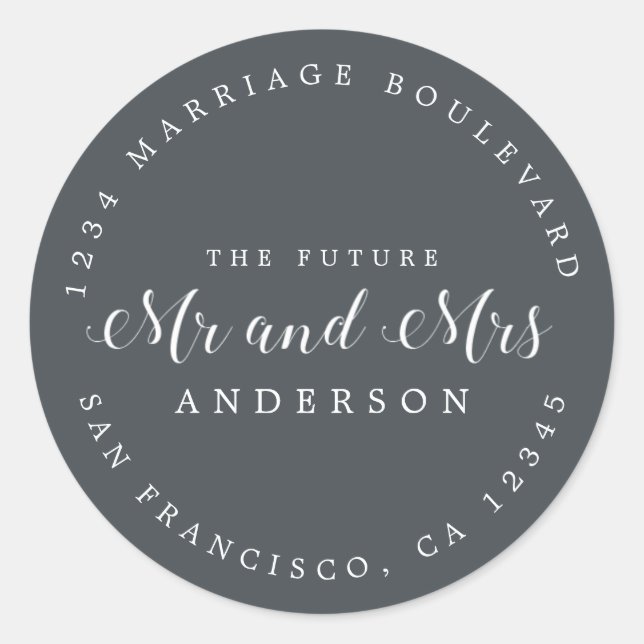 Adesivo Chic Script Future Sr. Dr. Wedding Return Endereço (Frente)