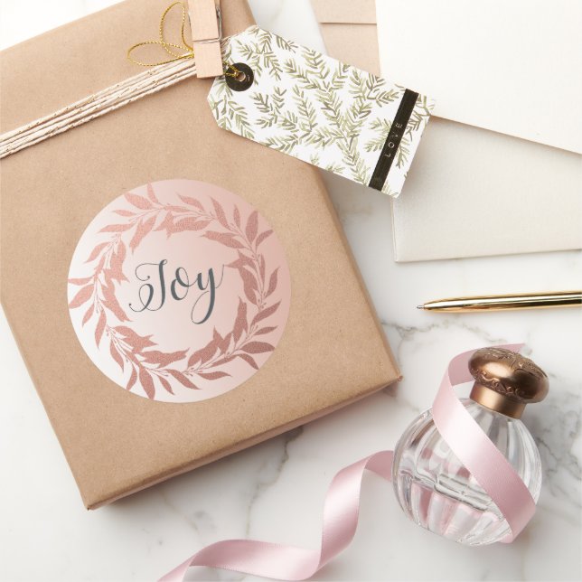 Adesivo Chic Script Joy Rosa Dourado Wreath Christmas Pink (Presentear)