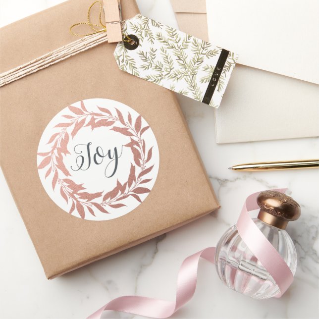 Adesivo Chic Script Joy Rosa Dourado Wreath White Natal (Presentear)