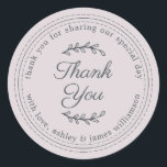 Adesivo Chic Script Rústico Agradecimento de Casamento Rox<br><div class="desc">Etiqueta de agradecimento de casamento rústica e moderna com caligrafia elegante e tipografia moderna num fundo roxo pastel</div>