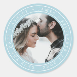Adesivo Chic Simples Salva a Data Casamento Foto Azul Bril