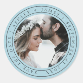 Adesivo Chic Simples Salve a data Foto de casamento Azul