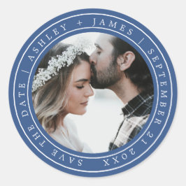 Adesivo Chic Simples Salve a data Foto de casamento Azul