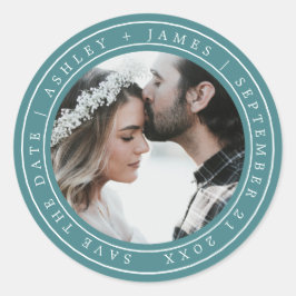 Adesivo Chic Simples Salve o Teal Fotográfico de Casamento