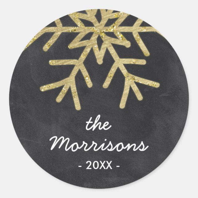 Adesivo Chic Snowflake | Faux Gold Foil Holiday (Frente)