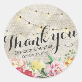 Adesivo Chic String Lights Linen Floral Weding Obrigado