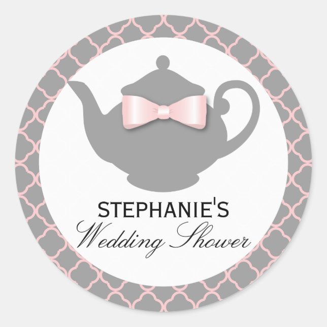 Adesivo Chic Tea Pink + Cinza Chá de casamento Vinheta (Frente)
