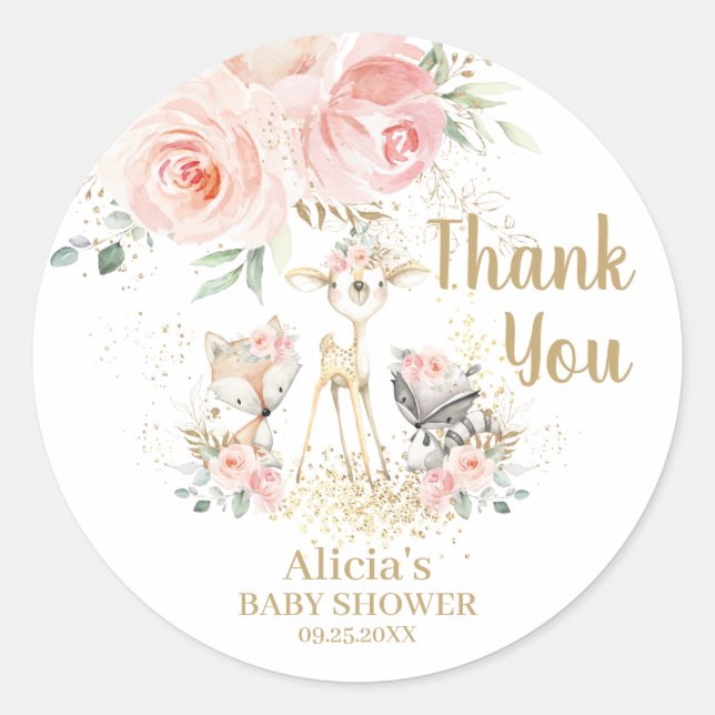 Adesivo Chic Woodland Animal Rosa Floral Obrigado Por (Frente)