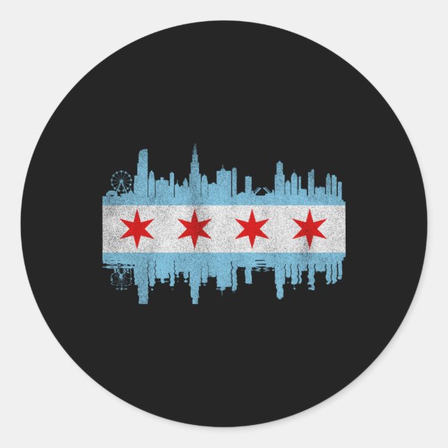 Adesivo Chicago City Skyline Flag Chicago, cidade em dific (Frente)