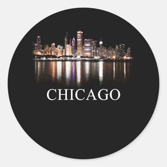 Adesivo Chicago City Skyline Lights No Night Chicago Illin (Frente)