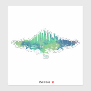 Adesivo Chicago City Skyline Watercolor em azul e verde