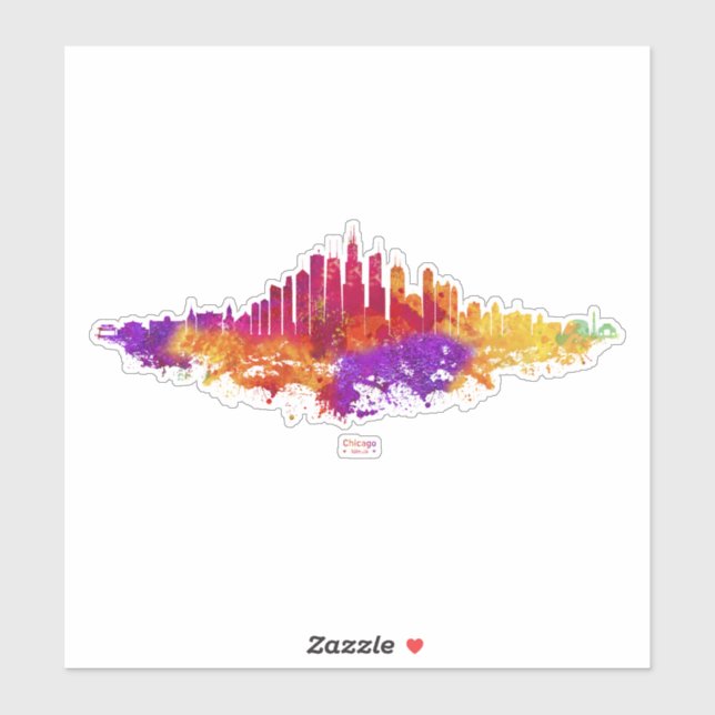 Adesivo Chicago City Skyline Watercolor em Branco (Folha)