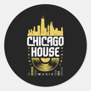 Adesivo Chicago House Music Vinyl Dj Raver Flag Skyline
