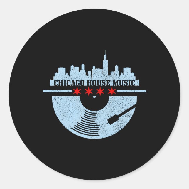 Adesivo Chicago House Music Vinyl Dj Raver Flag Skyline (Frente)