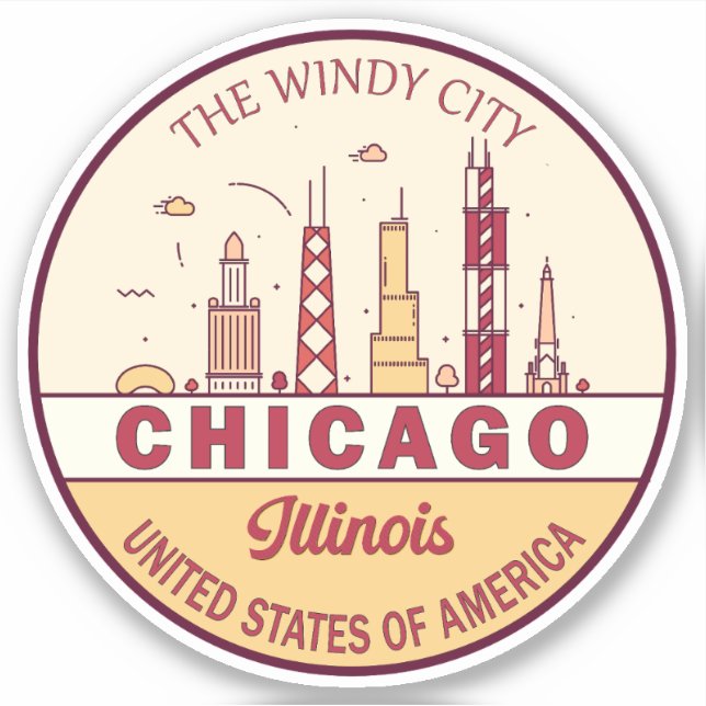 Adesivo Chicago Illinois City Skyline Emblem (Frente)