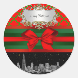 Adesivo Chicago Skyline, Red Green Quatrefoil Xmas