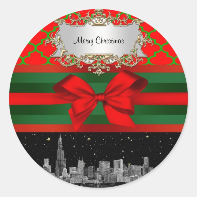 Adesivo Chicago Skyline, Red Green Quatrefoil Xmas (Frente)