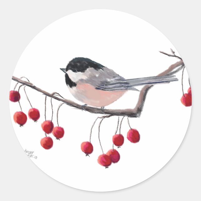 Adesivo CHICKADEE & RED BERRIES por SHARON SHARPE (Frente)