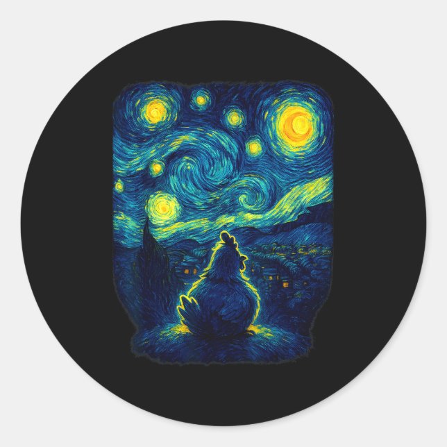 Adesivo Chicken Starry Funny Night Van Gogh Farm Lover Gir (Frente)