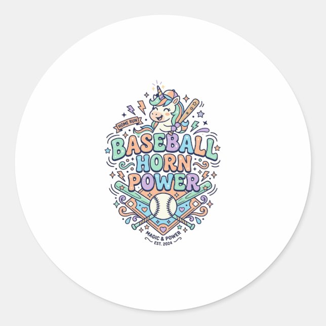 Adesivo Chifre de Beisebol Unicórnio Poder Kawaii Design V (Frente)