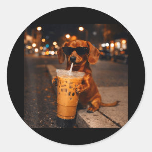 Adesivo Chihua dachshund engraçado amante de café gelado