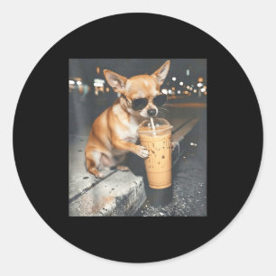 Adesivo Chihuahua bebendo café gelado meme engraçado de an