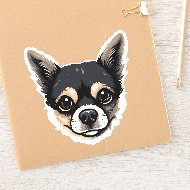 Adesivo Chihuahua Cute Dog Face Puppy Cartoon (Notebook)
