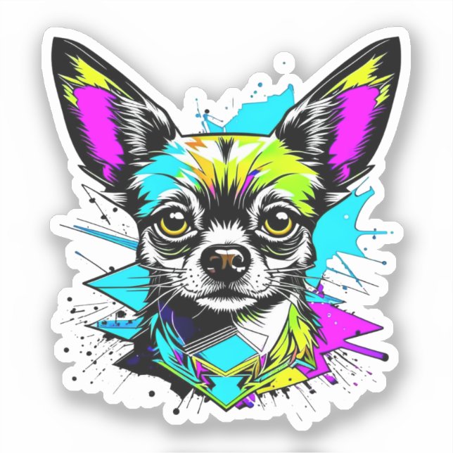 Adesivo Chihuahua Cyberpunk estilo Art (Frente)