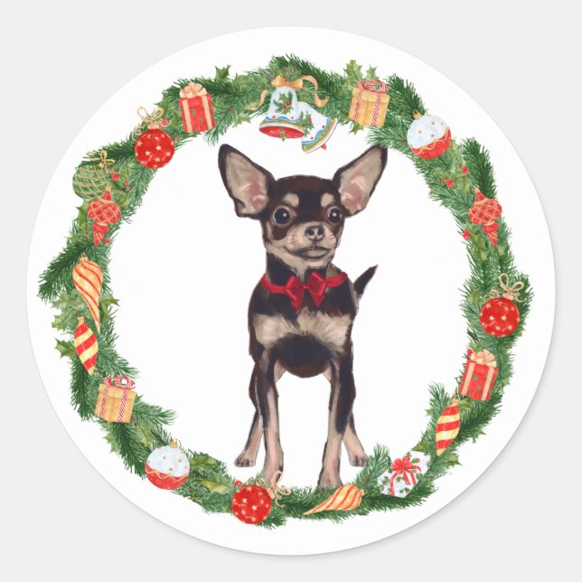 Adesivo Chihuahua Dog Enfeites de natal Wreath (Frente)