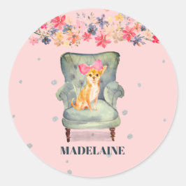 Adesivo Chihuahua Dog Prata Rosa Floral